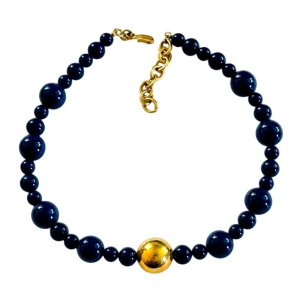 Monet regal Necklace VTG Collar Blue Glass Gold Beaded Beads Designer Retro 17"